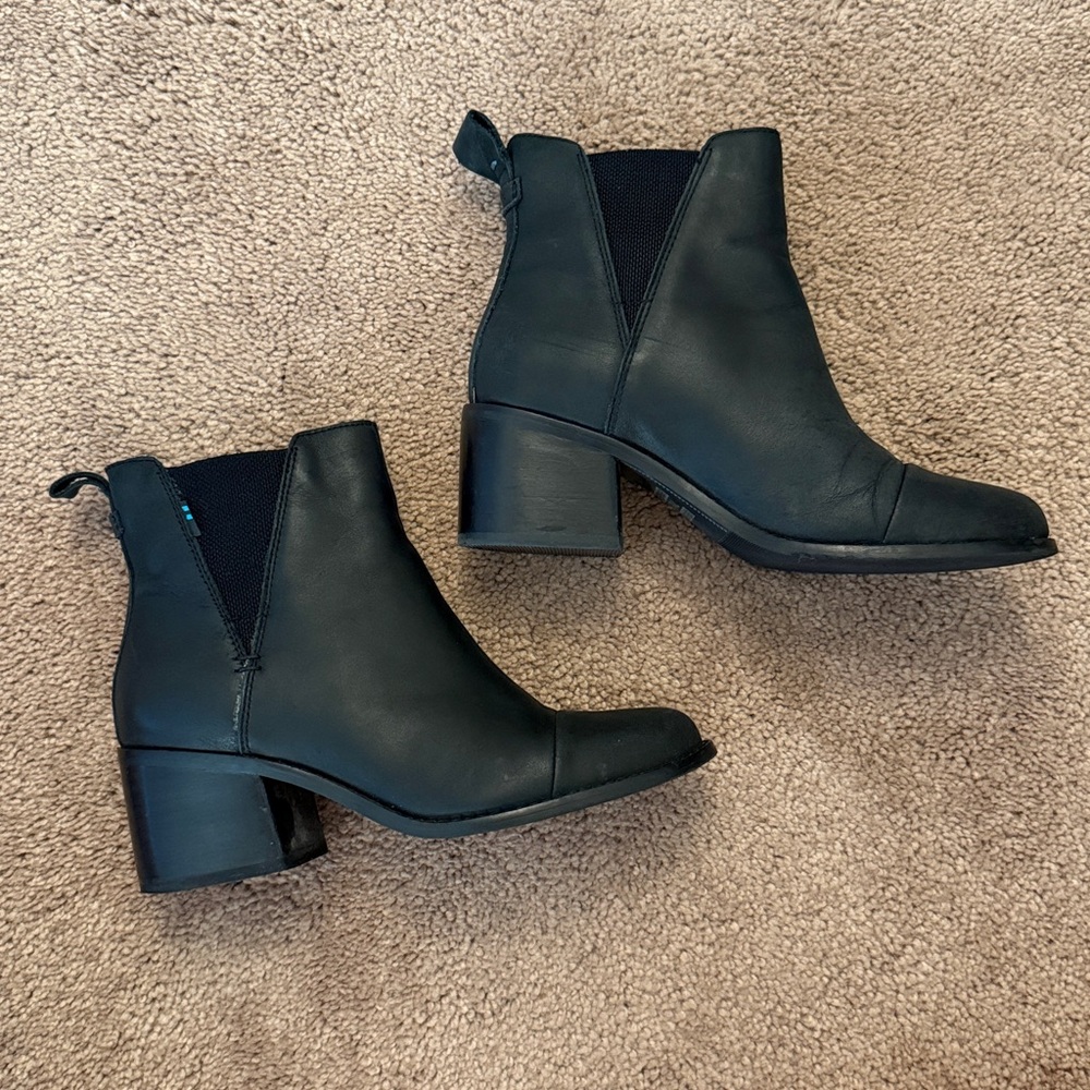 Toms Black Esme Heeled Leather Boots 6.5 - Picture 8 of 13